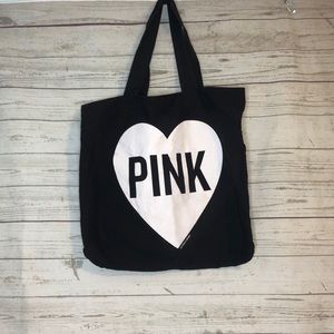 PINK Large Tote Beach Bag Oversized Black Heart